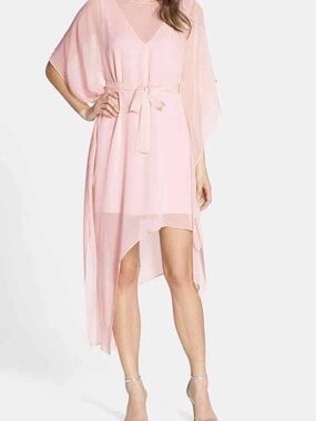 BCBGMaxAzria Blush Pink High-Low Chiffon Tie-Waist Dress